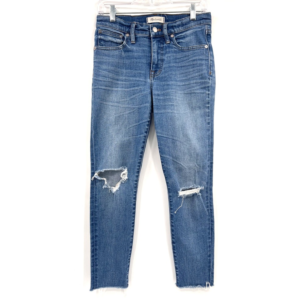 MADEWELL Women's 27 9" High-Rise Skinny Crop Medium-Wash Distressed Denim Jeans